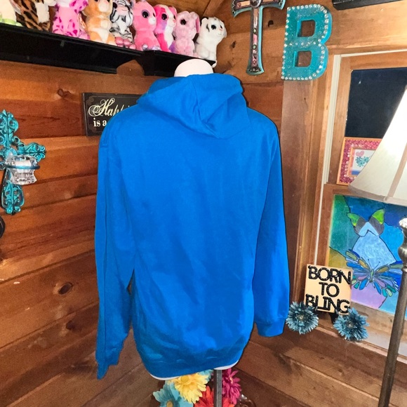 Turquoise JESUS SAVES Hooded Sweatshirt size S Boutique front pocket NEW - Picture 8 of 13